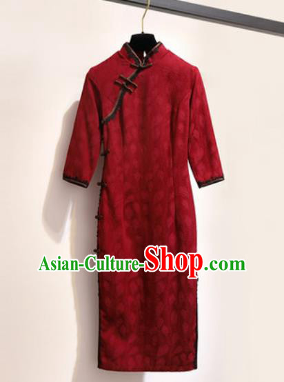 Chinese Traditional Tang Suit Costume Red Qipao Dress Cheongsam for Women