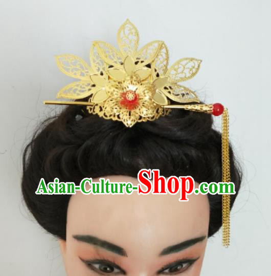 Chinese Traditional Hair Accessories Ancient Princess Golden Lotus Hair Crown for Women