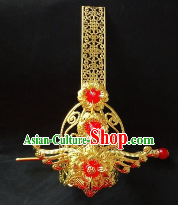 Chinese Traditional Prince Hair Accessories Ancient Swordsman Red Beads Hairdo Crown Headwear for Men