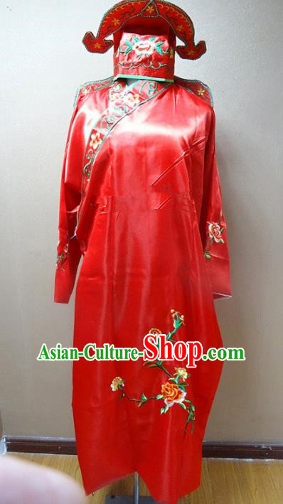 Professional Chinese Traditional Beijing Opera Niche Red Robe Ancient Scholar Embroidered Peony Costume for Adults