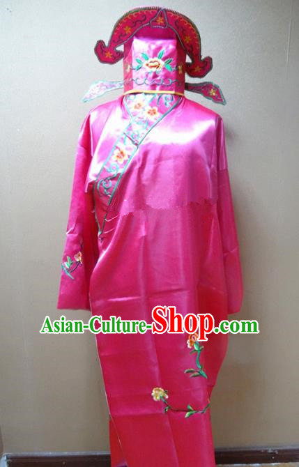 Professional Chinese Traditional Beijing Opera Niche Rosy Robe Ancient Scholar Embroidered Peony Costume for Adults