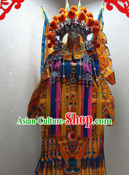Chinese Traditional Beijing Opera Female General Yellow Embroidered Clothing Peking Opera Mu Guiying Costume for Adults