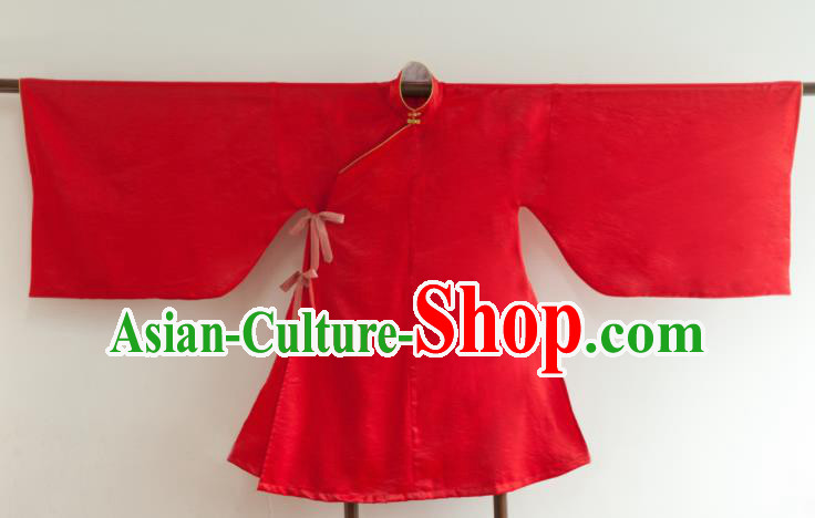 Chinese Ancient Princess Historical Costume Ming Dynasty Red Silk Blouse for Women