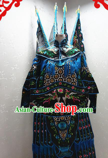 Chinese Traditional Beijing Opera Female General Black Embroidered Clothing Peking Opera Mu Guiying Costume for Adults