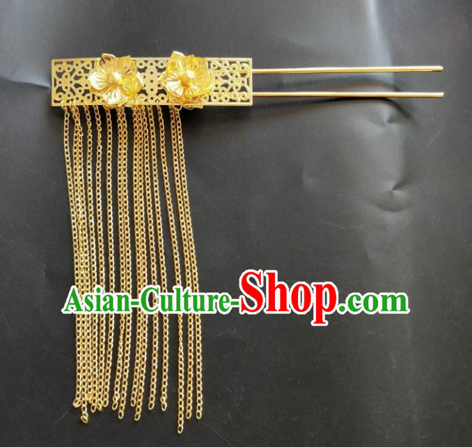 Chinese Traditional Hair Accessories Wedding Golden Tassel Hairpins for Women