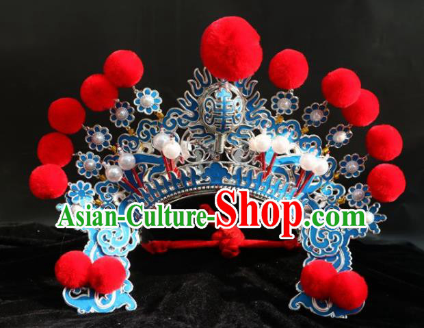 Chinese Traditional Beijing Opera Takefu Hat Peking Opera Warrior Red Venonat Helmet