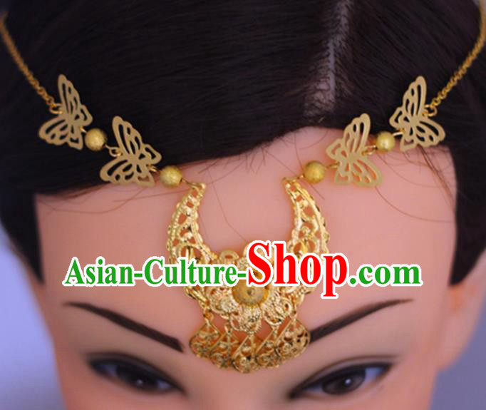 Chinese Traditional Hair Accessories Wedding Golden Eyebrows Pendant Tassel Hair Clasp for Women