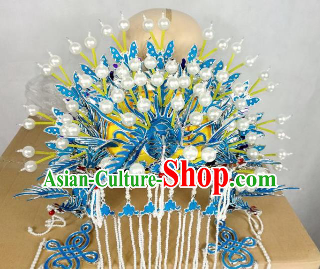 Chinese Traditional Beijing Opera Diva Hair Accessories Peking Opera Queen Blue Phoenix Coronet