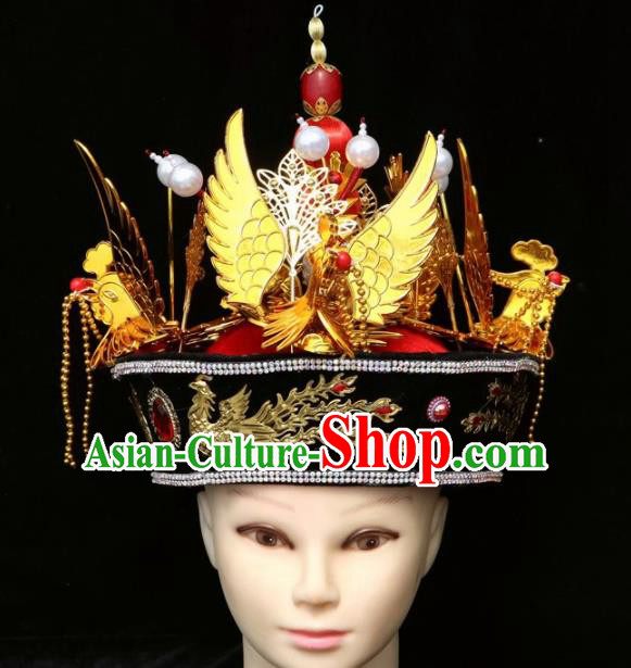 Chinese Traditional Beijing Opera Hair Accessories Ancient Qing Dynasty Imperial Consort Phoenix Hat