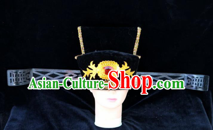 Chinese Traditional Beijing Opera Royal Highness Headwear Peking Opera Chancellor Black Hat