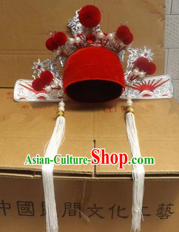 Chinese Traditional Beijing Opera Niche Headwear Ancient Bridegroom Red Tassel Hat