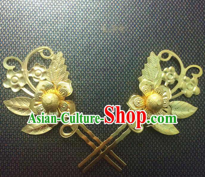 Chinese Traditional Bride Hair Accessories Wedding Hair Clips Golden Hairpins for Women