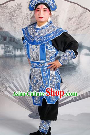 Chinese Traditional Beijing Opera Takefu Blue Costume Ancient Swordsman Clothing