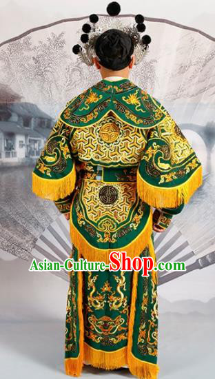 Chinese Traditional Beijing Opera Takefu Costume Ancient Warrior Green Clothing
