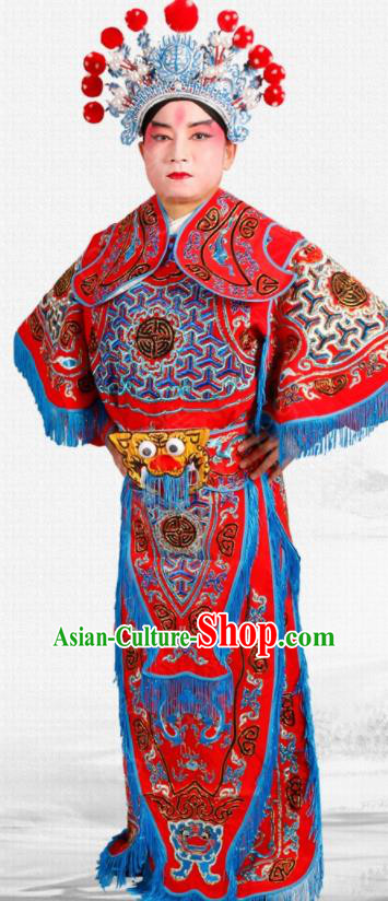 Chinese Traditional Beijing Opera Takefu Costume Ancient Warrior Red Clothing