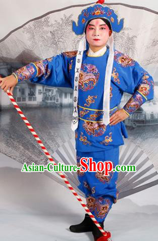 Chinese Traditional Beijing Opera Takefu Blue Costume Ancient Imperial Bodyguard Clothing
