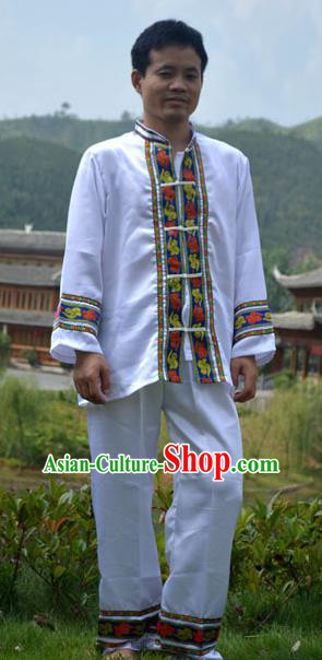 Chinese Traditional Miao Nationality Male Costume Ethnic Folk Dance White Clothing for Men