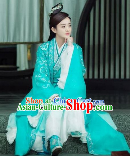Ancient Chinese Fairy Costumes Lady Garment Classical Clothing and Hair Jewelry Complete Set