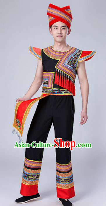 Chinese Traditional Zhuang Nationality Male Costume Ethnic Folk Dance Clothing for Men