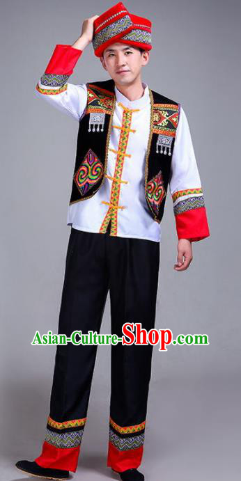 Chinese Traditional Zhuang Nationality Male Costume Ethnic Folk Dance Black Clothing for Men