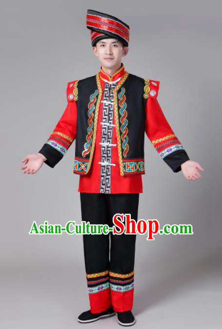 Chinese Traditional Zhuang Nationality Male Costume Ethnic Bridegroom Folk Dance Clothing for Men