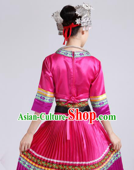 Chinese Traditional Miao Nationality Costume Hmong Female Ethnic Folk Dance Rosy Pleated Skirt for Women