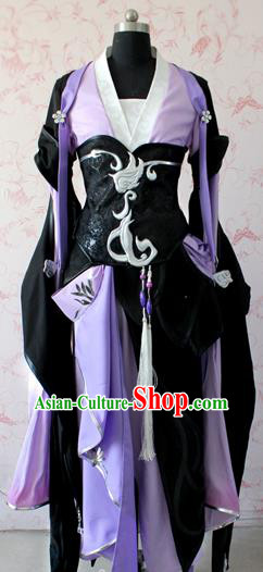 Chinese Traditional Cosplay Costume Ancient Female Swordswoman Purple Dress for Women