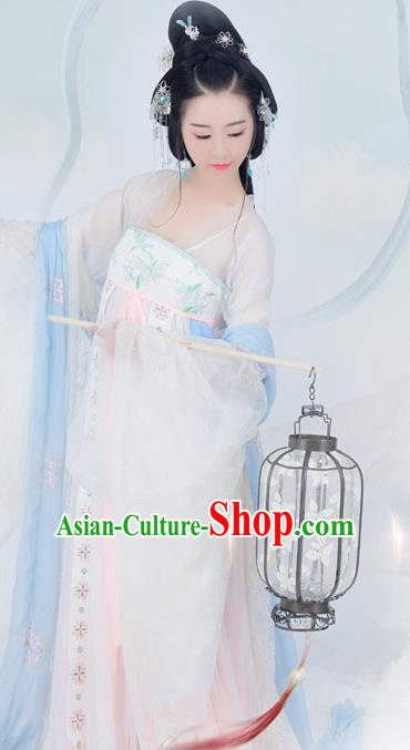 Chinese Ancient Peri Princess Costume Traditional Tang Dynasty Palace Lady Hanfu Dress and Headpiece for Women