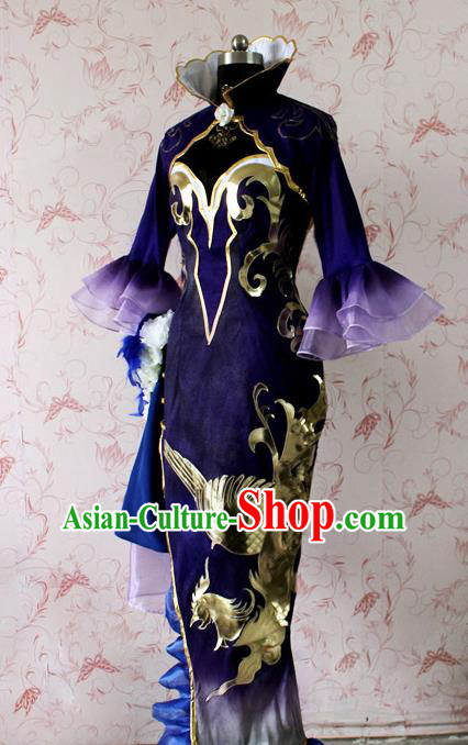 Chinese Ancient Swordswoman Peri Costume Traditional Cosplay Princess Purple Dress for Women