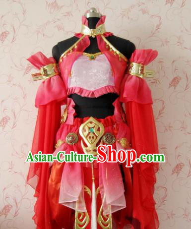 Chinese Ancient Female Swordsman Costume Traditional Cosplay Heroine Peri Red Dress for Women