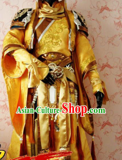 Chinese Ancient General Swordsman Golden Costume Traditional Cosplay Nobility Childe Clothing for Men