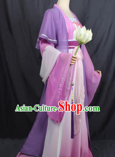 Chinese Ancient Female Swordsman Costume Traditional Cosplay Princess Purple Dress for Women