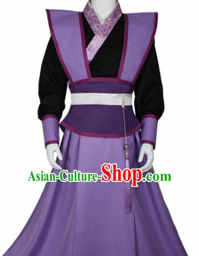 Chinese Ancient Imperial Bodyguard Purple Costume Traditional Cosplay Swordsman Clothing for Men