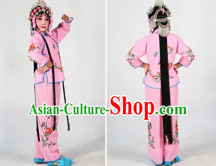 Traditional Chinese Beijing Opera Children Costume Peking Opera Maidservants Pink Dress for Kids
