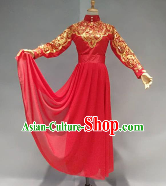 Traditional Chinese Classical Dance Costume China Ancient Folk Dance Red Dress for Women