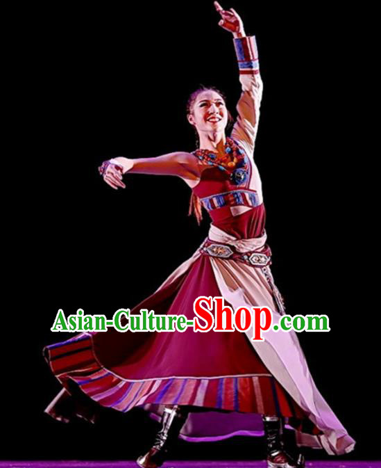 Traditional Chinese Classical Dance Costume China Tibetan Ethnic Couple Dance Clothing Complete Set
