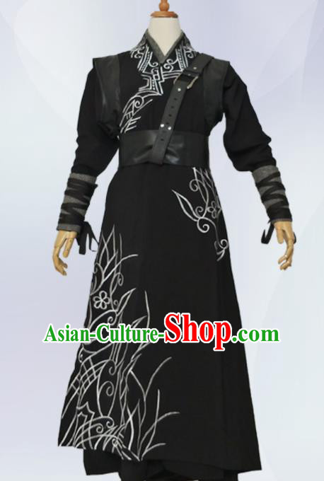 Traditional Chinese Ancient Nobility Childe Costume Han Dynasty Swordsman Black Clothing for Men