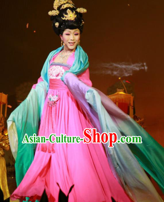 Traditional Chinese Tang Dynasty Imperial Concubine Rosy Dress Ancient Peri Historical Costume