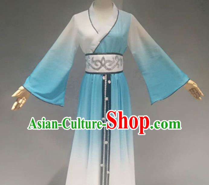 Traditional Chinese Classical Dance Costume China Stage Performance Dance Blue Dress for Women