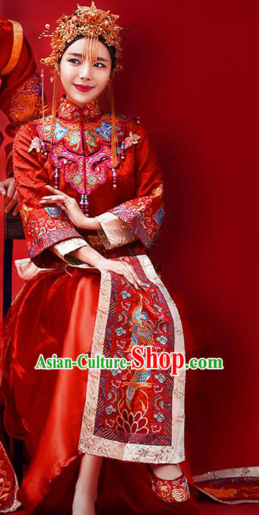 Traditional Chinese Ancient Wedding Costume Bride Embroidered Red Xiuhe Suits for Women