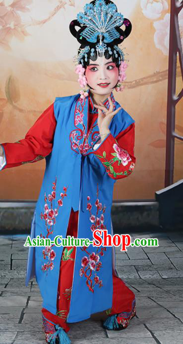 Traditional Chinese Beijing Opera Young Lady Costume Peking Opera Maidservants Blue Clothing