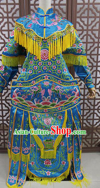 Traditional Chinese Beijing Opera Female General Costume Peking Opera Warriors Blue Clothing