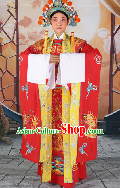 Chinese Traditional Beijing Opera Emperor Red Costume Peking Opera Royal Clothing and Hat