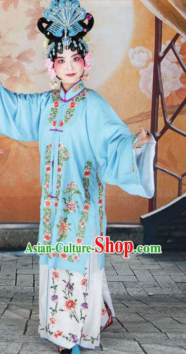Traditional Chinese Beijing Opera Diva Costume Peking Opera Nobility Lady Blue Dress