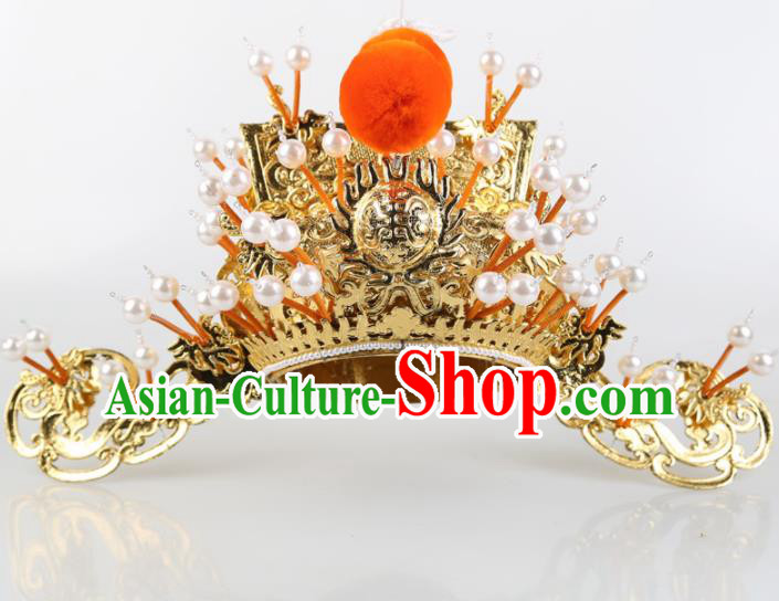 Asian Chinese Beijing Opera Headwear Traditional Peking Opera Prime Minister Golden Hat