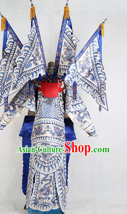 Chinese Traditional Beijing Opera General Costume Peking Opera Takefu White Clothing