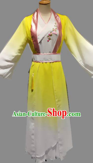 Traditional Chinese Classical Dance Costume Folk Dance Yellow Dress for Women