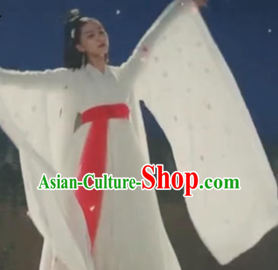 Traditional Chinese Classical Dance Costume China Ancient Peri Dance White Dress for Women
