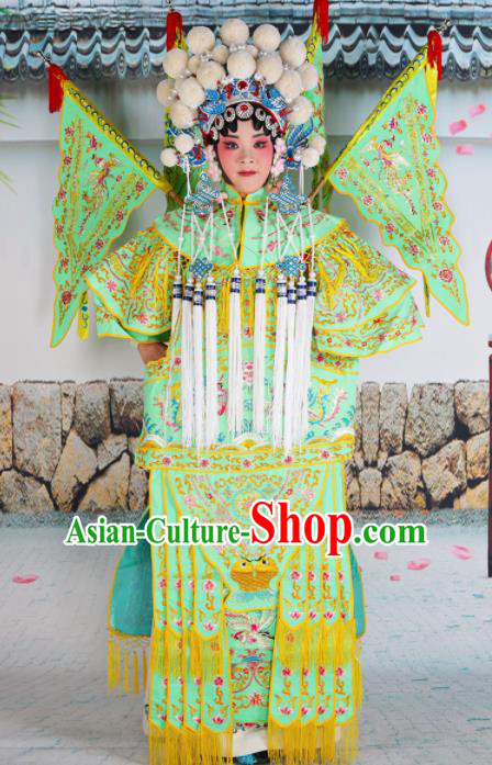 Traditional Chinese Beijing Opera Female General Green Costume Peking Opera Magic Warriors Clothing