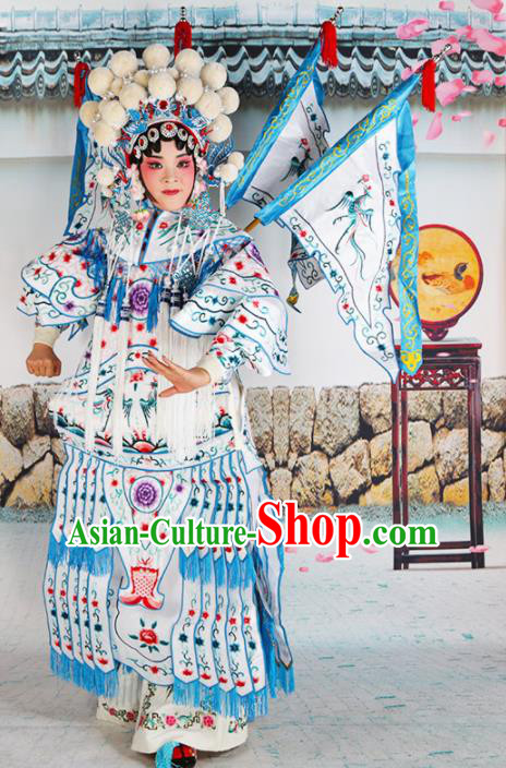 Traditional Chinese Beijing Opera Female General White Costume Peking Opera Magic Warriors Clothing
